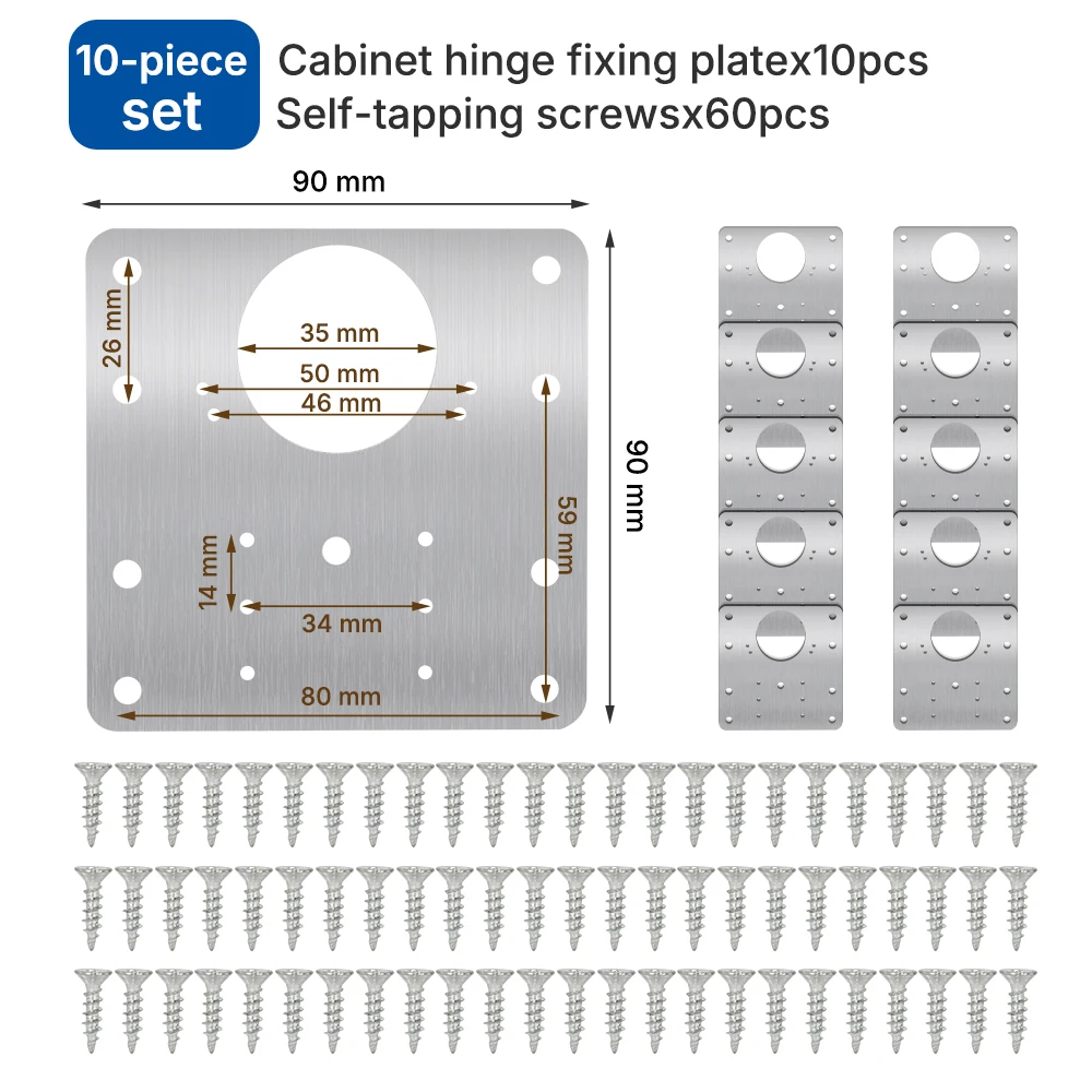 XCAN 10pcs Stainless Steel Cabinet Door Hinge Repair Plate Cabinet Door Hinges Mounting Plate with Screw Furniture Hardware Tool