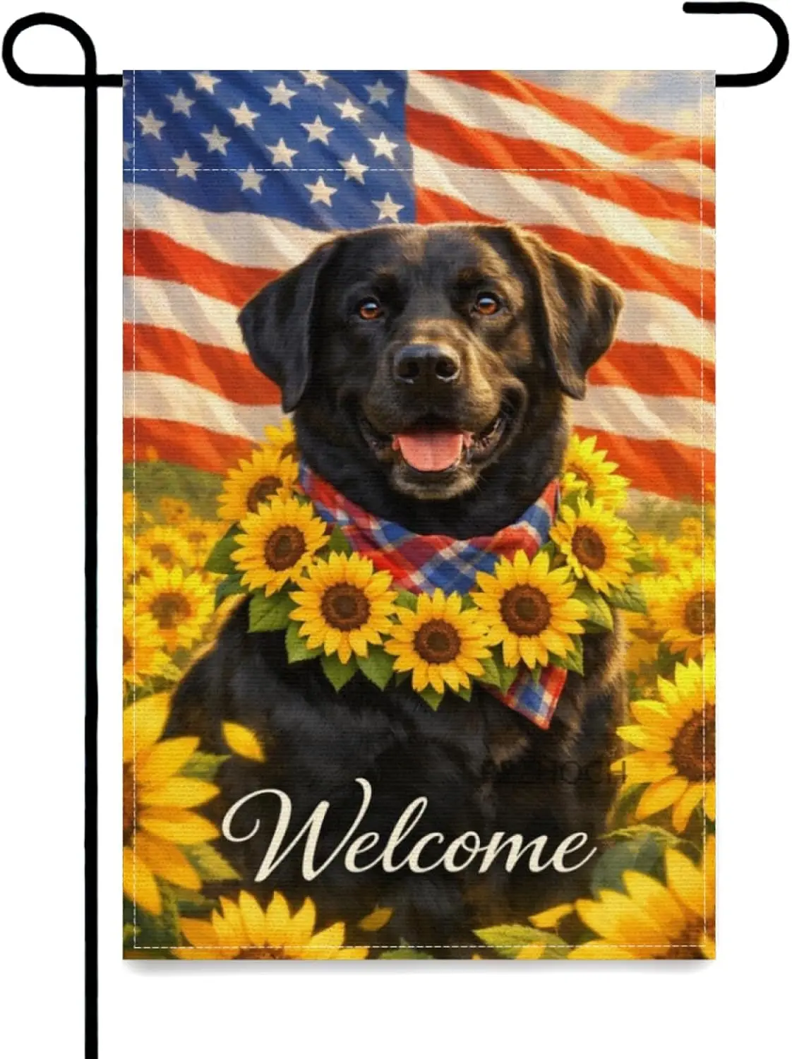 Fun Black Labrador Retriever Sunflower Garden Flag 12x18Inch,American Flag Patriotic Welcome Dog Outdoor Yard Cute Animal Sp AAS