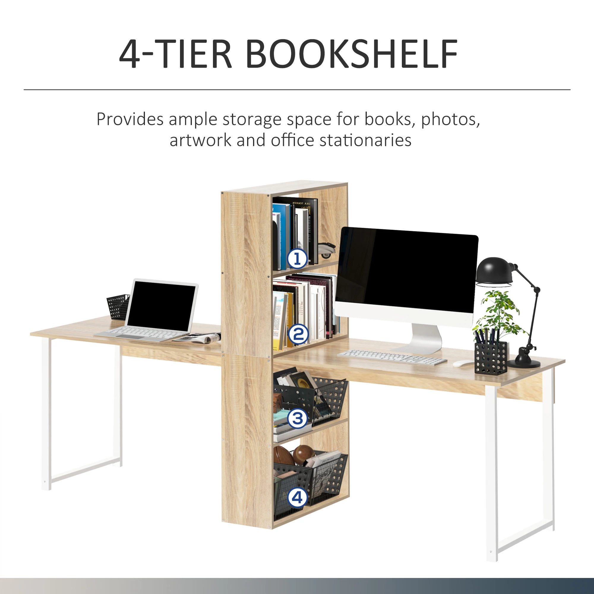 Computer Table Writing Table Home Office Workstation W/ Bookshelf White