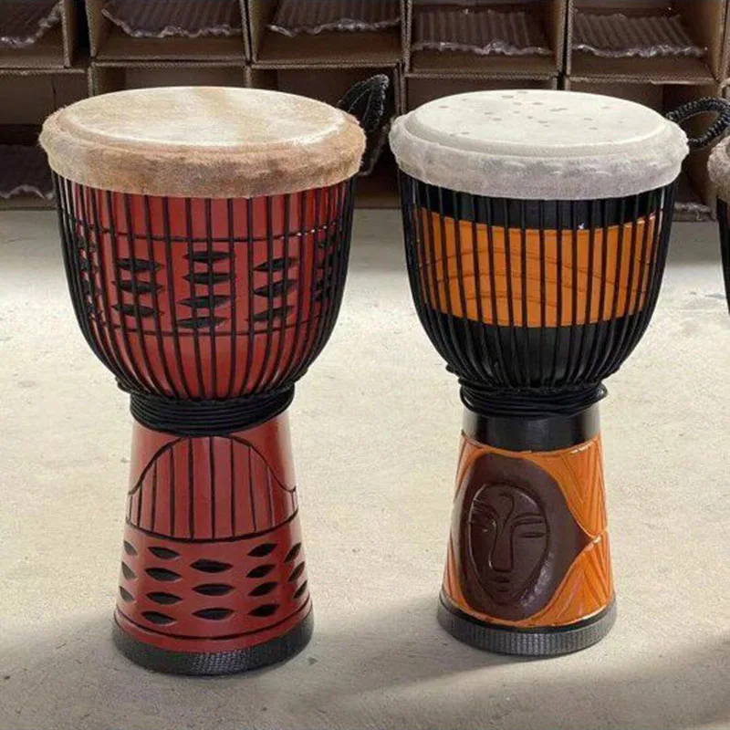 Tambor Africano Hecho a Mano de 14 Pulgadas, Djembé Tradicional Duradero, Djembé Africano Profesional para Actuaciones, Djembé de Piel de Oveja Natural