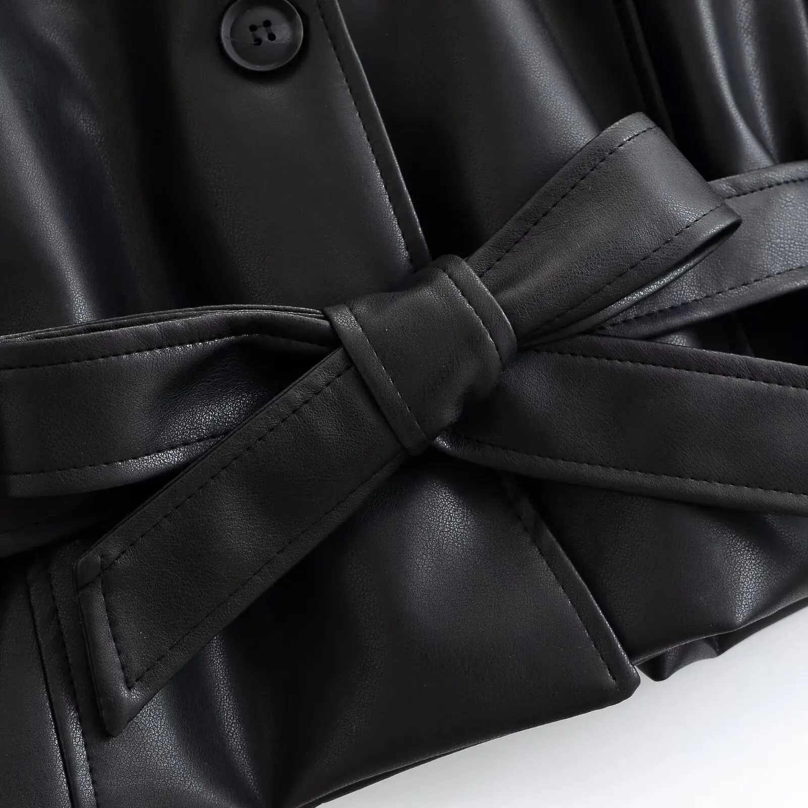 KONDALA Vintage PU Elegante Damenjacke Mode 2026 Herbst Lässig Modern Schick Einreihig mit Gürtel Streetwear Oberbekleidung – Detail 6