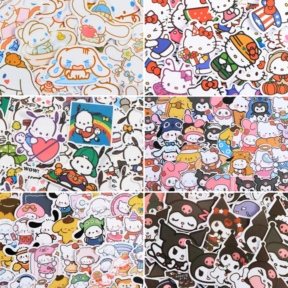 

50/57/100pcs Sanrio Hello Kitty Stickers Cartoon Kuromi Melody Cinnamoroll Phone Laptop Skate Hand Account Decoration Decals Toy