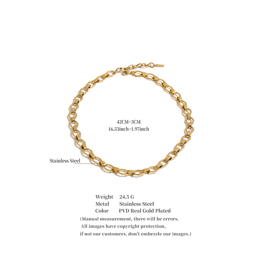 Yhpup Edelstahlkette, modische Halskette für Damen, 18K Goldfarbe, PVD-beschichtet, strukturiertes Metall, Statement-Schmuck – Detail 1