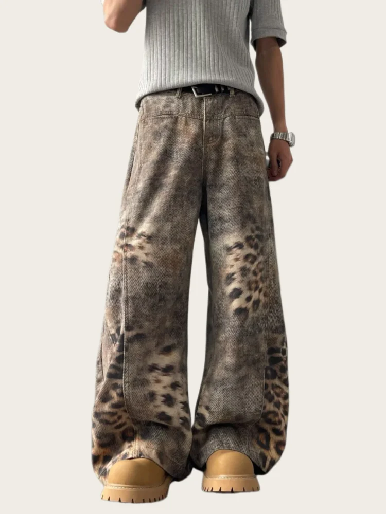 2026 Ropa Y2K Fashion Vintage Leopard Baggy Jeans Pants For Men Clothing Straight Luxury Cotton Long Trousers Pantalon Hombre