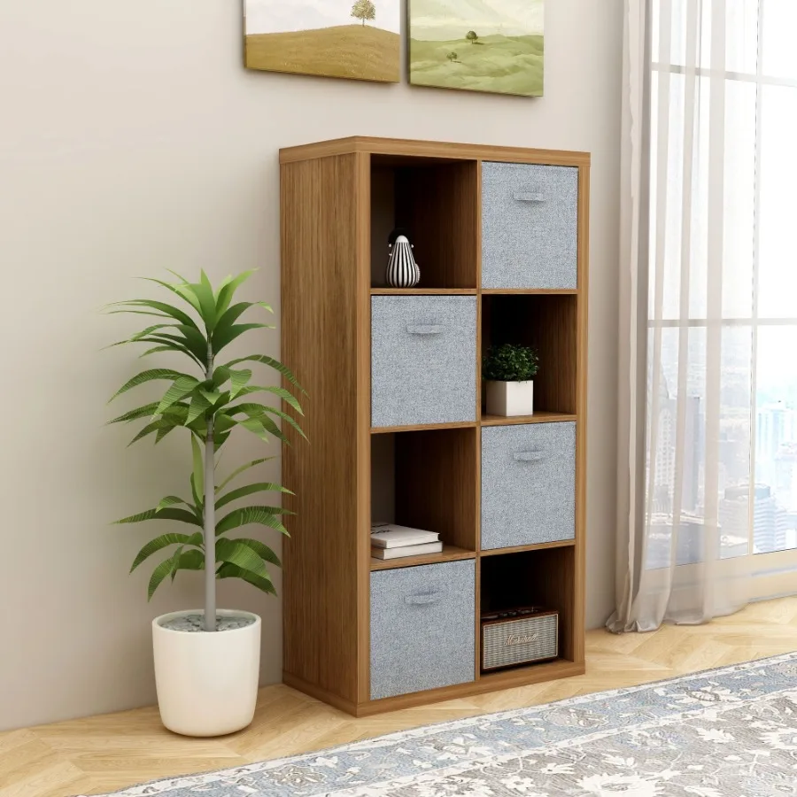 

Smart Cube 8Cube Organizer Storage with Opened Back Shelves 2 X 4 Cube Bookcase Book Shleves for Home Office Walnut Color