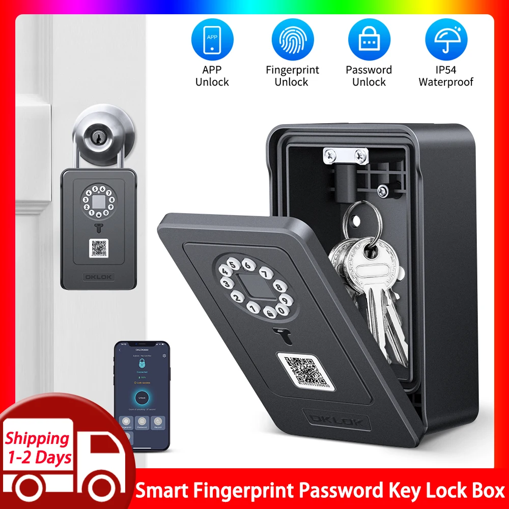 Smart Key Safe Box Fingerprint Storage Lock Key 6 Digital Password Code Waterproof Security Lockbox Works with OKLOK