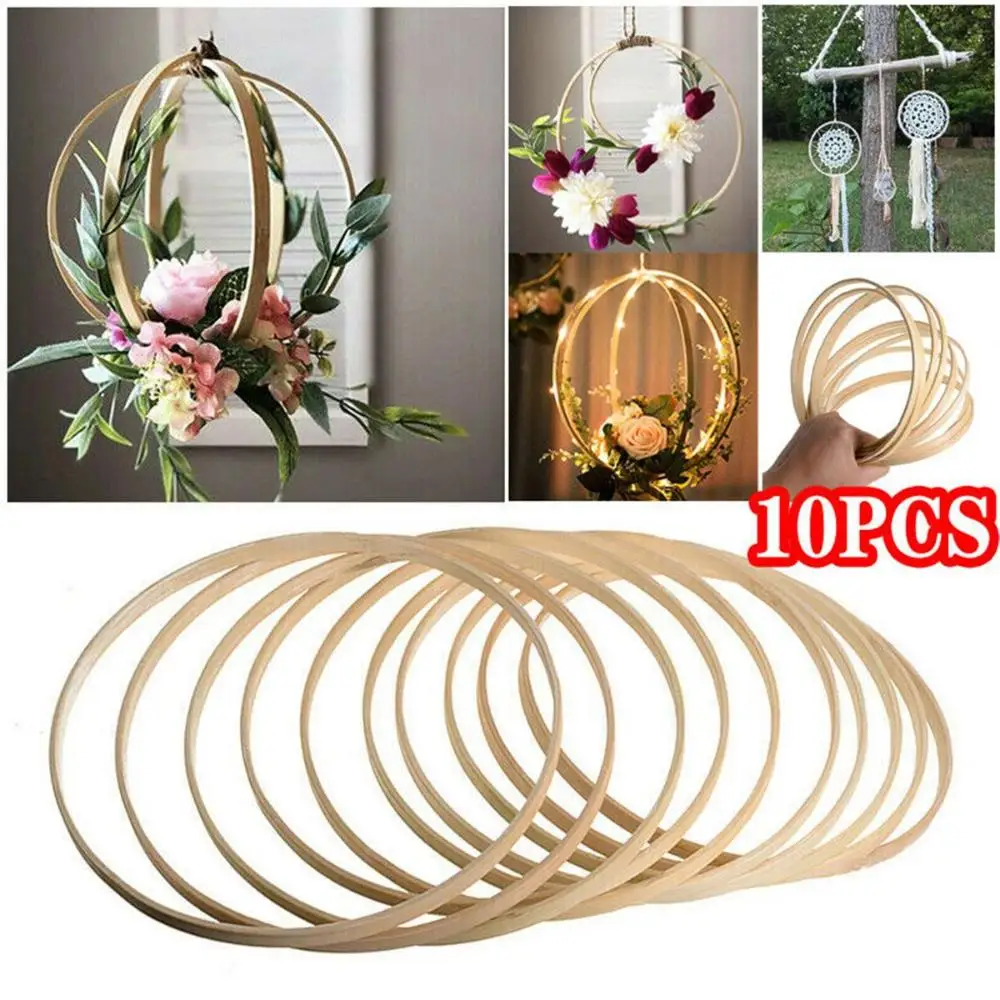 10Pcs Dream Catcher Ring Round Wooden Bamboo Hoop DIY Floral Hoop Crafts Tools