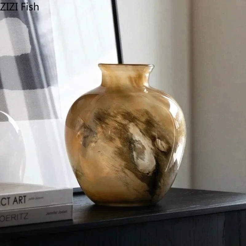 Ink Cloud Texture Glass Vase Hydroponics Flower Pots Table Decoration Flower Arrangement Floral Vases Room Aesthetic Decor
