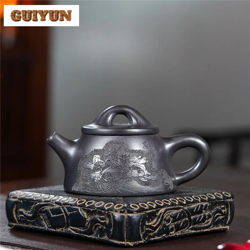 230ml Authentic Yixing Purple Clay Teapots Master Handmade Stone Scoop Pot Raw Ore Stone Yellow Mud Kettle Zisha Tea Set Craft