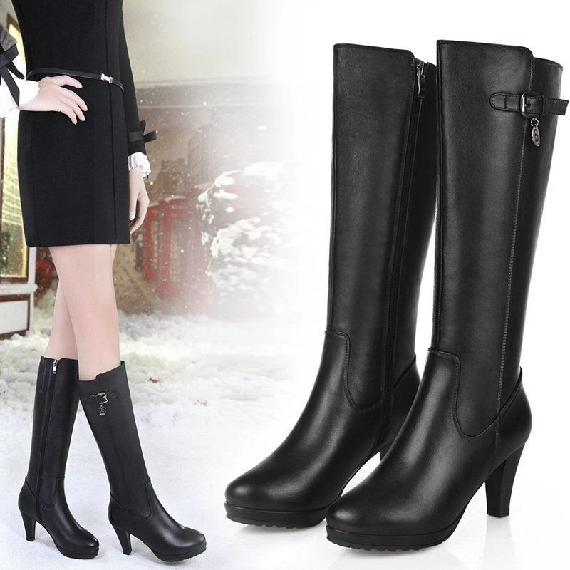 

Boots Women'S New Autumn And Winter Knee-High Boots Women'S High-Heeled Jockey Boots With Thick Zippers And Round Heads.