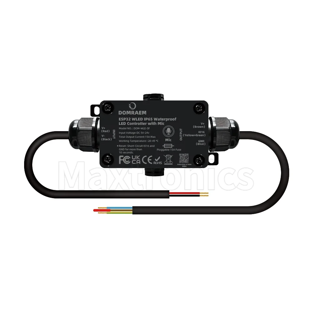 HOT Outdoor Waterproof ESP32 WLED Digital LED Mic Controller Alexa/HA/MQTT App Remote RGB IC IP65 15A Fuse RCP WS2811/05etc