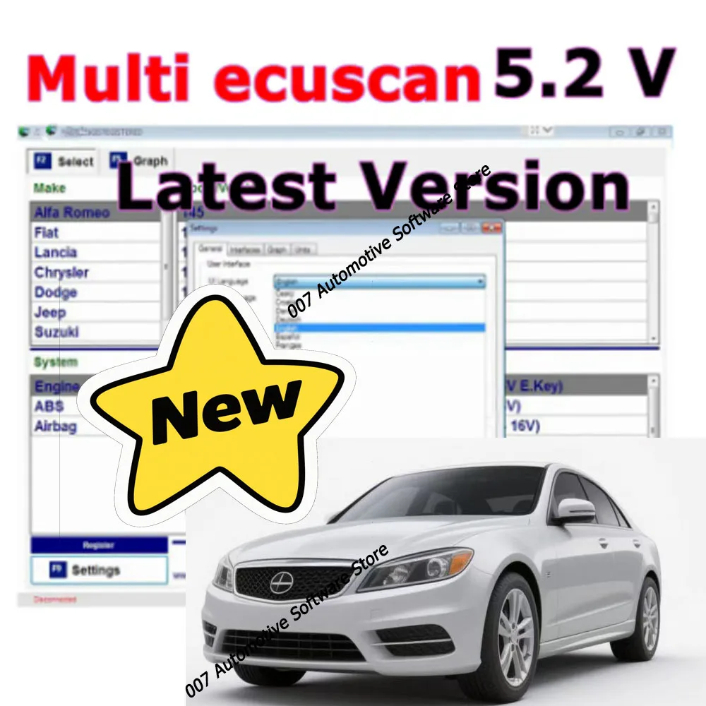 برنامج الماسح الضوئي Multiecuscan V5.2 لشركة فيات كرايسلر دودج جيب سوزوكي أداة تشخيص 2025 رائجة البيع Multiecuscan 5.2