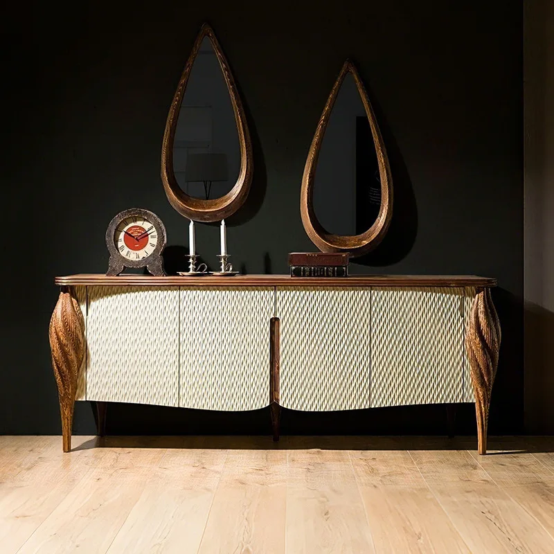 DSA light luxury dining side cabinet, living room storage decorative locker, antique household solid wood door cabinet