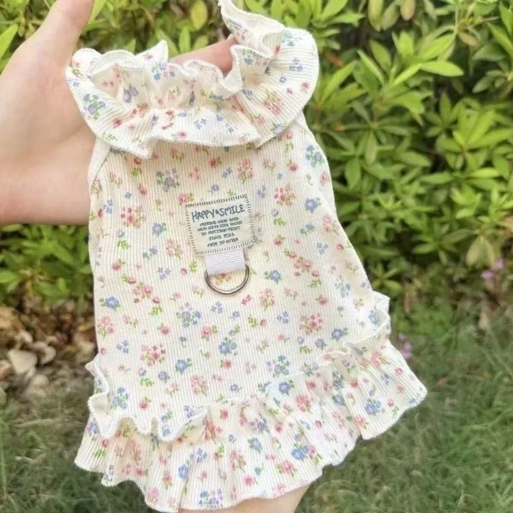 Niedliches, atmungsaktives Katzen-Prinzessinnenkleid, dünn & weich, mit kleinen Blumen, Hundehalfterrock, sommerliches, kühles Katzenkleid, Haustierkleidung, Haustierdekoration