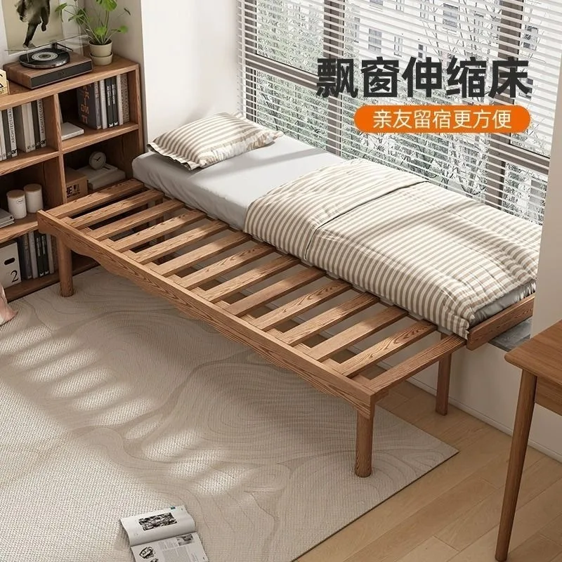 Multifunctional folding telescopic solid wood sofa bed dual-purpose integrated small apartment ribs splicing bed