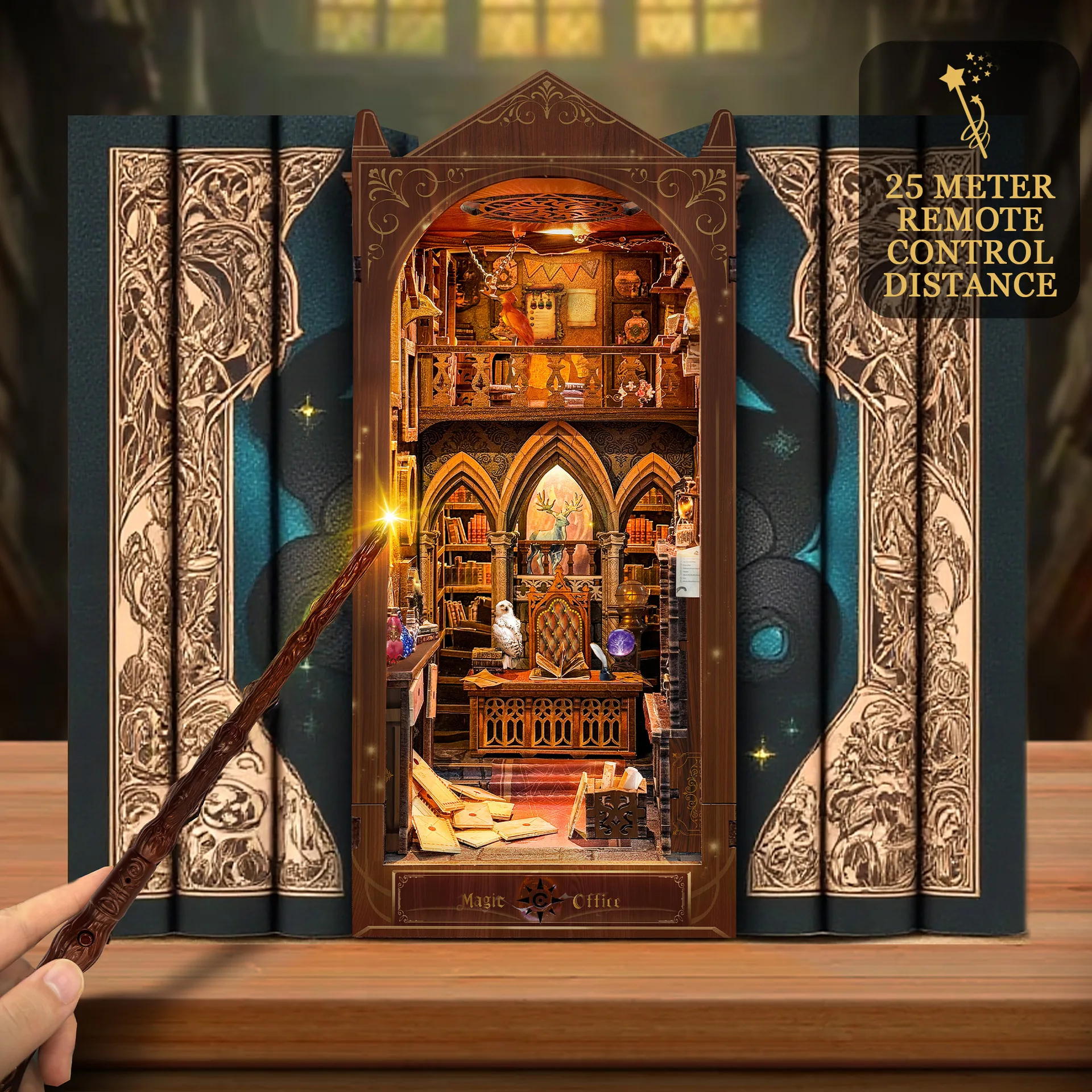 NEW DIY Wooden Magic Office Book Nook Shelf Insert Kits Miniature Model Kit With Light Bookend for Friends Birthday Gifts
