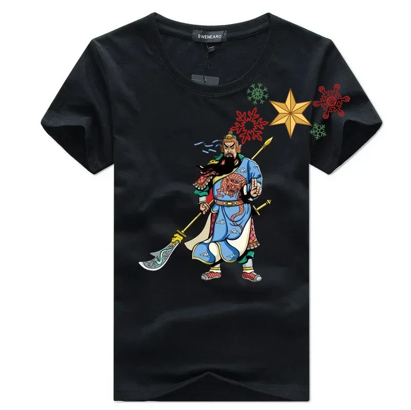Chinese Style Three Kingdoms Heroic Image Guan Yu Printed T-Shirt 100% Cotton O-Neck Short Sleeve Casual Mens T-shirt Size S-3XL