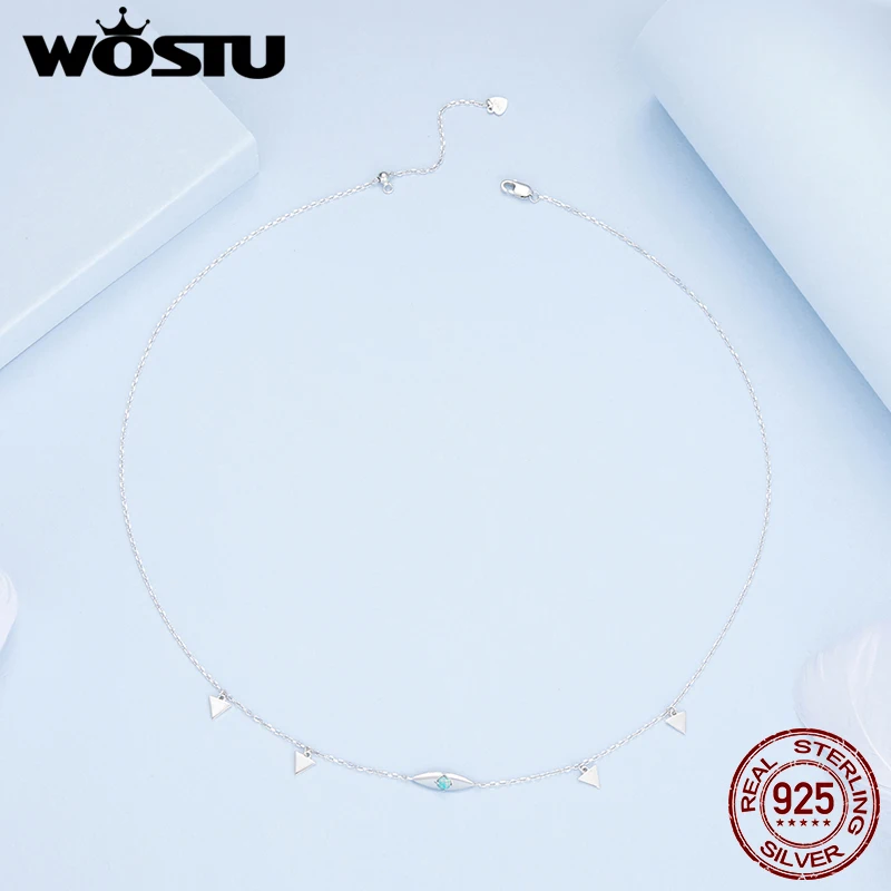 WOSTU Real 925 Sterling Silver Demon Eye Necklace Choker With Opal For Women Simple Tiny Necklace Fine Jewelry Gift FNN411