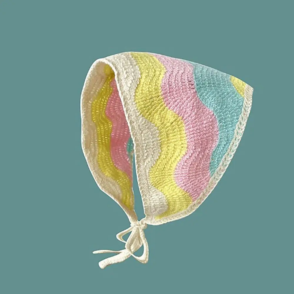 Cute French Pastoral Style Triangle Headband Knitted Handmade Crochet Headscarf Hat Little Flower Headband Towel Girls