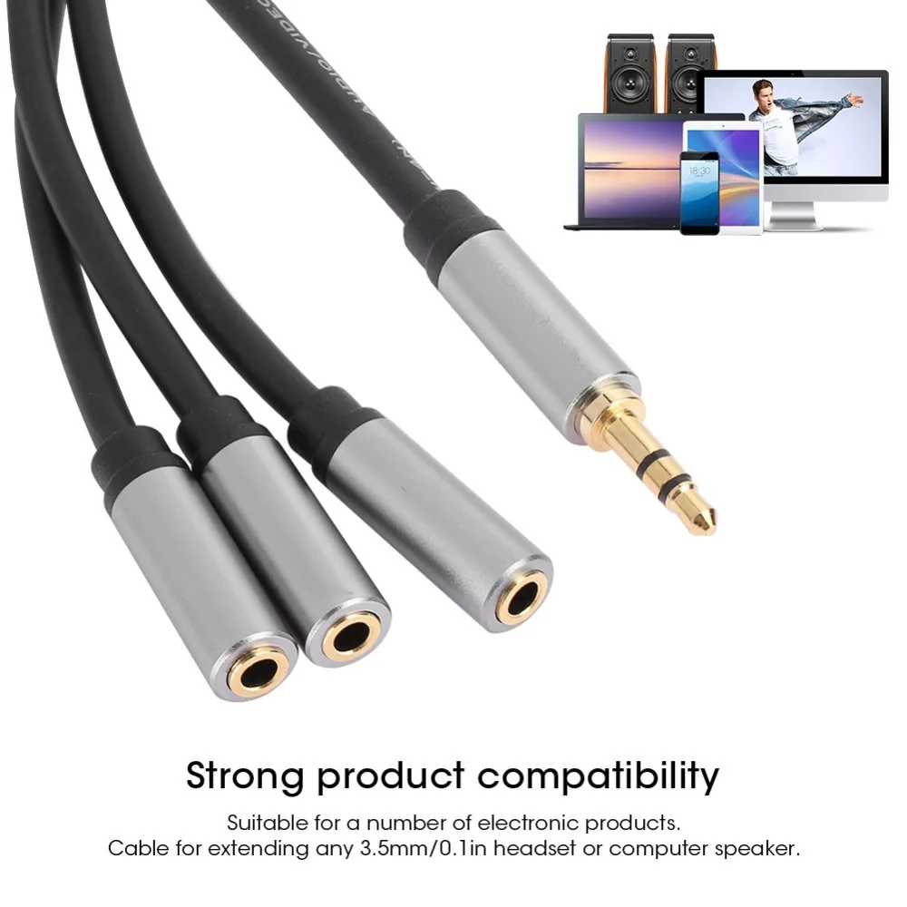 1 Male to 3 Female Stereo 3.5mm Splitter Plug-and-Play 0.3 Meters/11.8in Length Stereo Audio Splitter