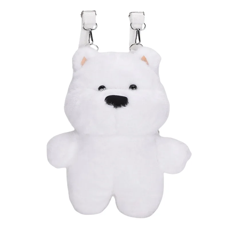 Nouveau dessin animé doux ours blanc en peluche poupée sac à bandoulière léger banlieue polyvalent en peluche chiot en peluche sac à dos