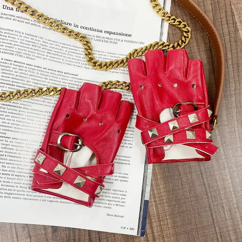 Dark Riveted Wrist-wrapped Half-finger Gloves Female Cyberpunk Goth Cos Comic Show Two Meta Stage Cool Performance