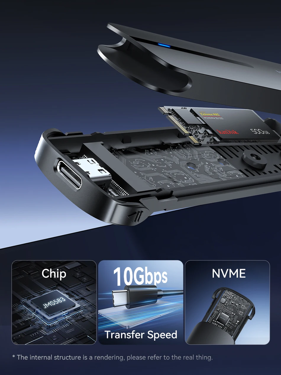 Rocoren Externes Gehäuse M2 SSD-Gehäuse M2 NVMe SSD-Gehäuseadapter Ten Gigabit USB 3.1 Gen Two USB Typ-C unterstützt M- und BM-Schlüssel – Detail 7