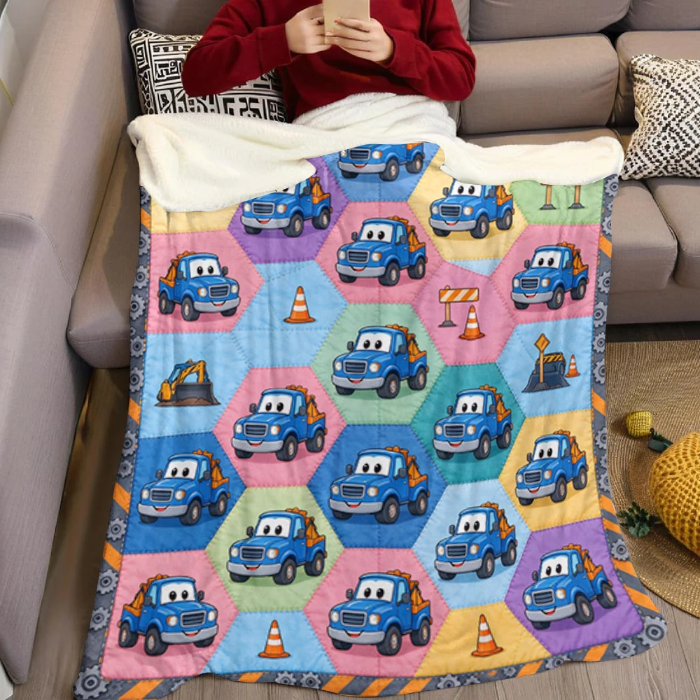 Blue Tow Truck Hex Bolt Flannel Blanket Perfect for Sofa Office Bed Travel Sleep Read Relax Camping Four Season Use