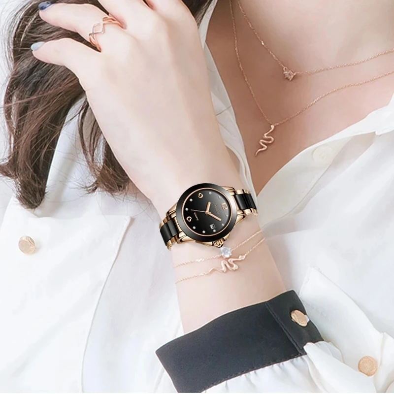 New LIGE Fashion Women Ceramic Watches Brand Luxury Ladies Watches Waterproof Quartz Bracelet Watch Woman Date Clock reloj mujer