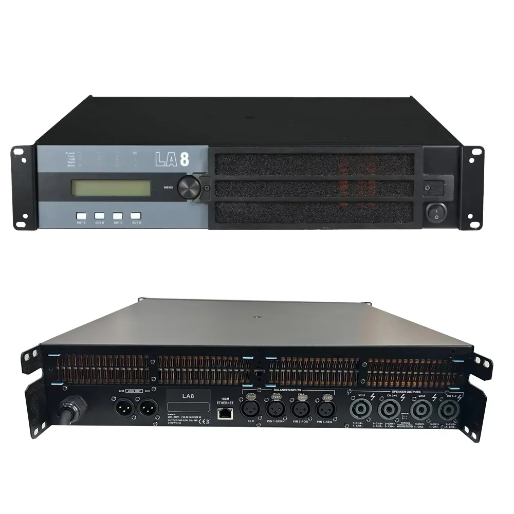 LA8 Amplificatore di potenza digitale professionale DSP 4x1500W 8OHM DJ Subwoofer Amplificatore Line Array Altoparlante Preamplificatore 4x2500W 4OHM