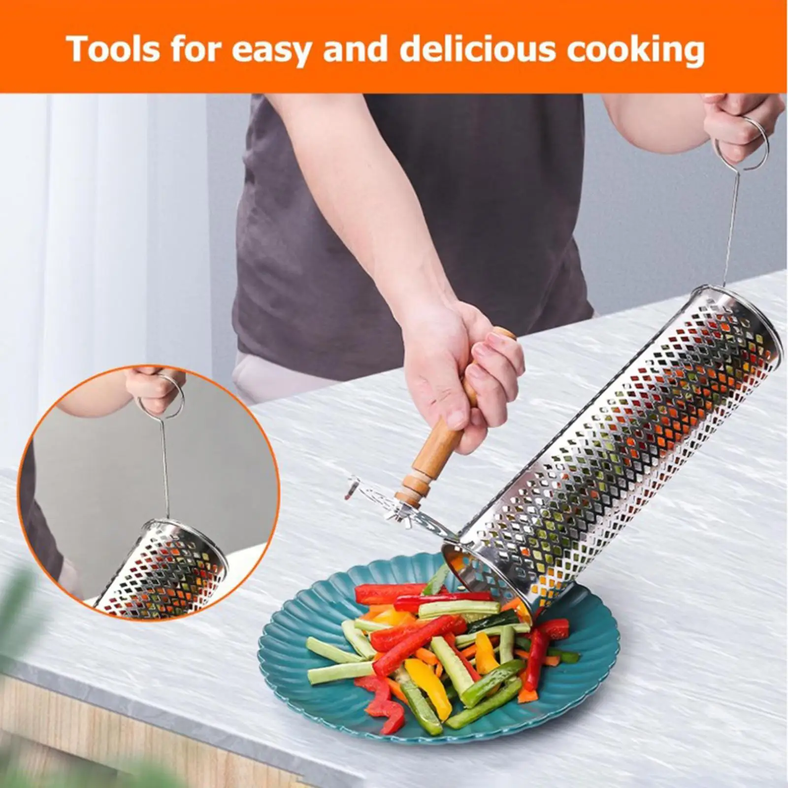 

2Pcs Rolling Grilling Baskets Cage BBQ Net for Campfire Outdoor Camping