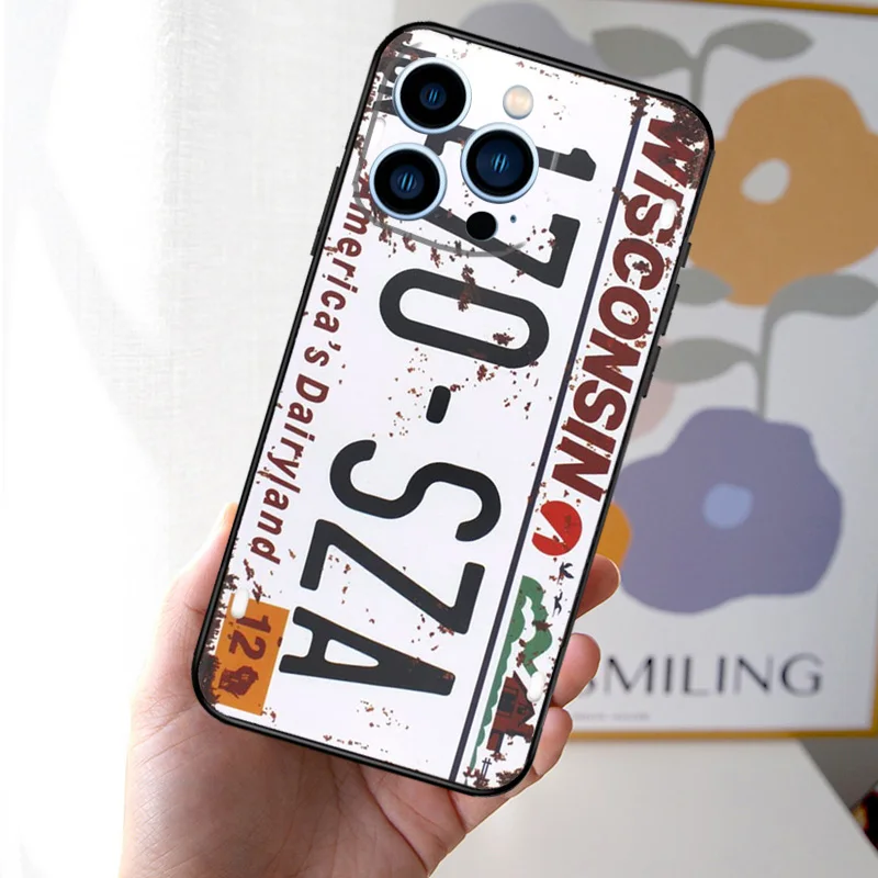 Retro Funny License Plate Phone Case For iPhone 16 15 11 13 12 14 Pro Max Mini X XR XS 7 8 Plus Soft Cover