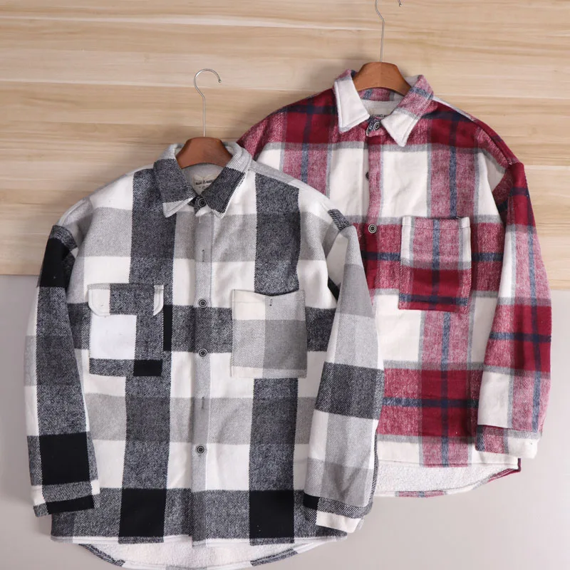 

Thiened New Upade! American Retro Plaid Lamb Fur Loose irt Jaet Autumn Winter Youth Polyester Fiber Long Sve Coat