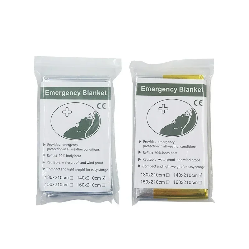 Kit Darurat Bertahan Hidup Luar Ruangan Pertolongan Pertama untuk Berkemah Mendaki, Selimut Termal Foil Tahan Air Tahan Angin, Penyelamatan Militer Panas