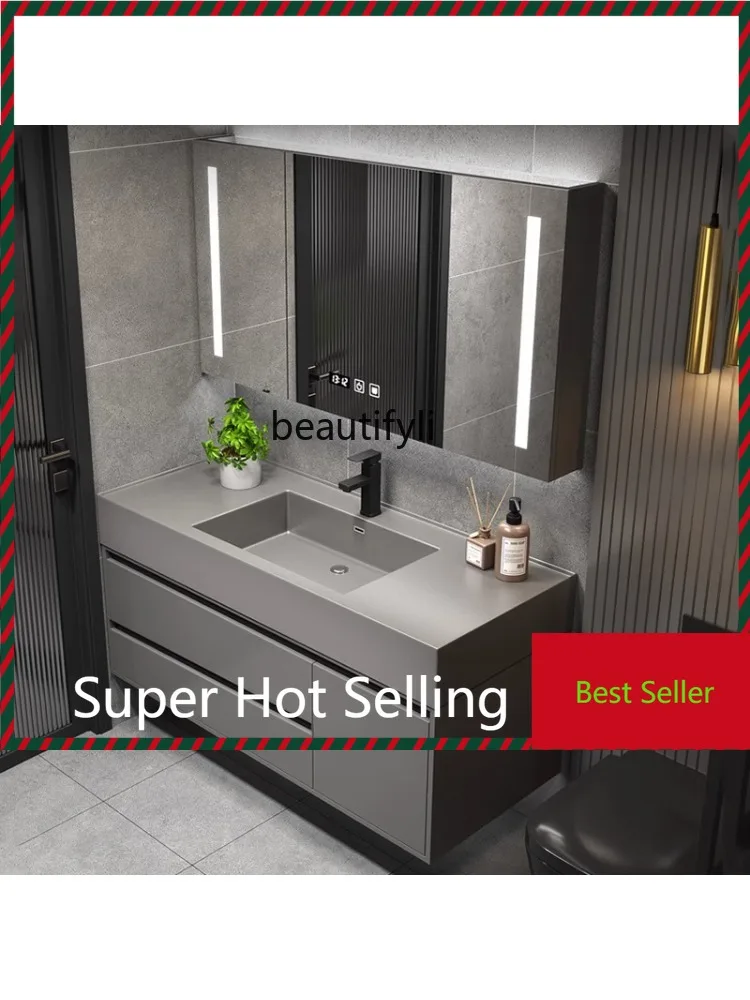 M71 Stone Plate Integrated Bathroom Cabinet Wash Basin Cabinet Combination Bathroom Smart Mirror Cabinet Washstand Modern Minima