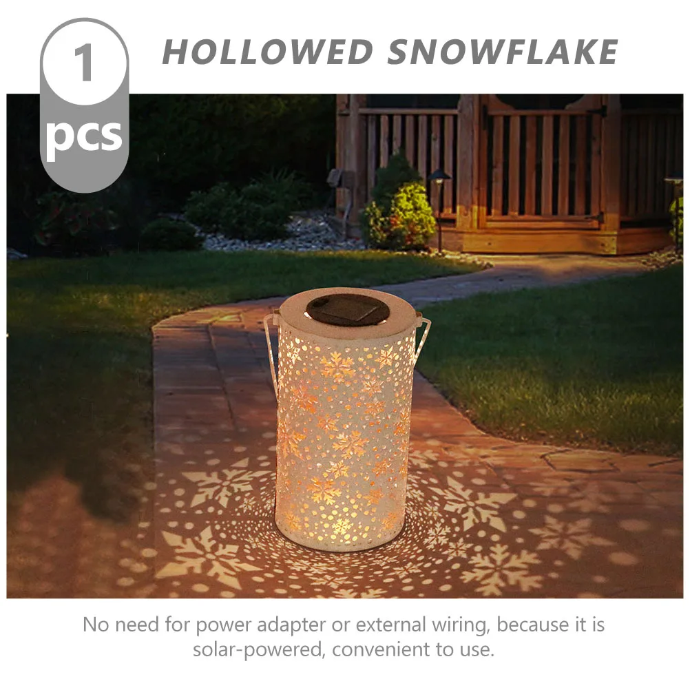 

Iron Solar Lantern Warm Light Decorative Outdoor Garden Party DIY Winter Themed Hollow Out Iron Work Christmas Lighting