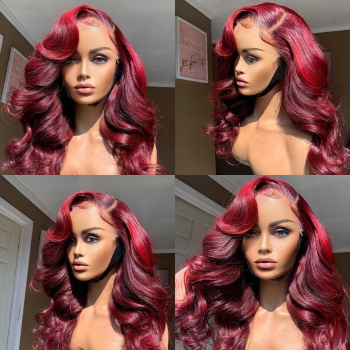 Бордовый 99J Объемная волна Боб Парики Человеческие волосы 13x4 Предварительно выщипанные парики из натуральных волос на кружеве спереди Красные парики из человеческих волос с объемной волной для женщин