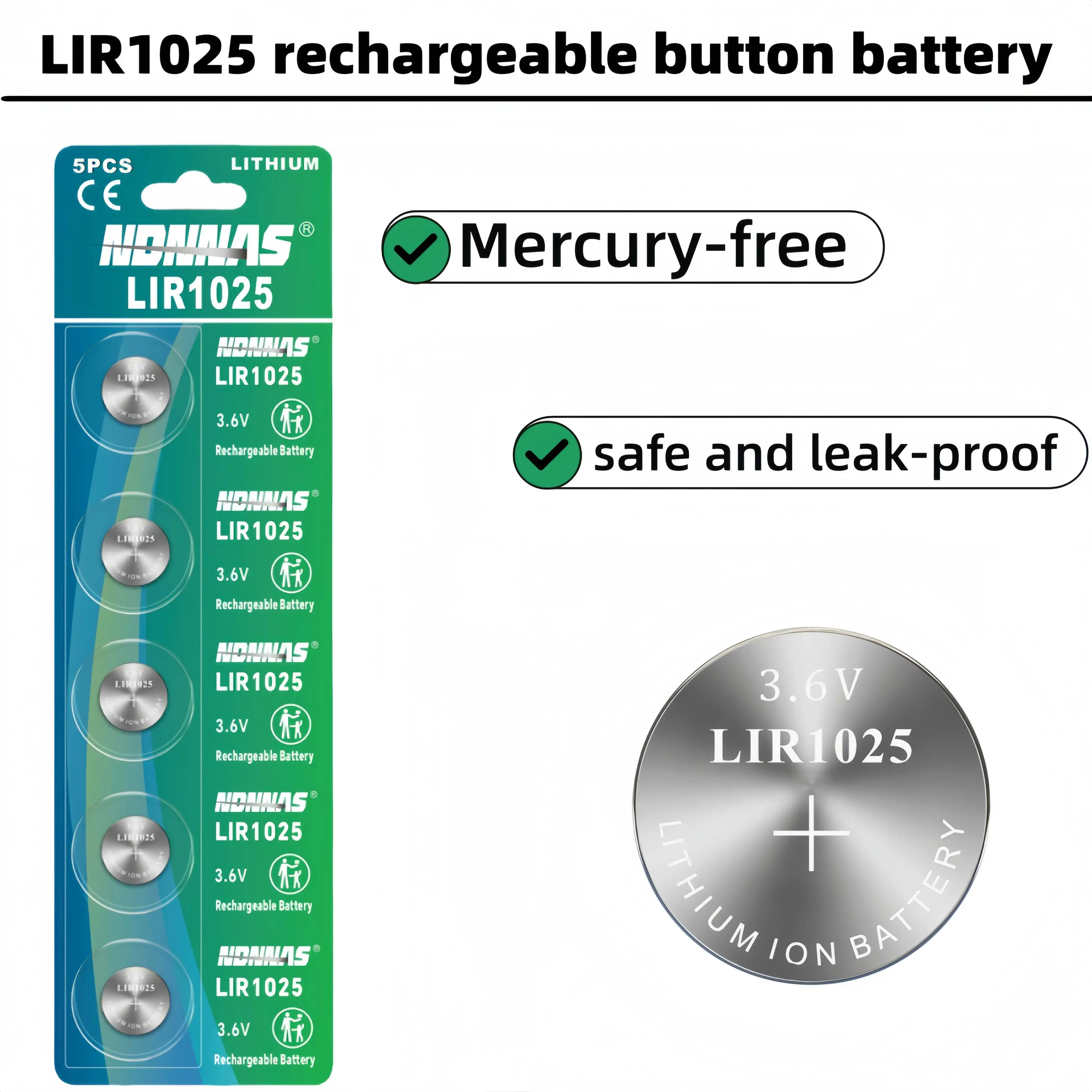 

LIR1025 3.6V Rechargeable Button Coin Cell Battery with Charger Replace 3V CR1025 Lithium Battery for Watch Mini Electronics