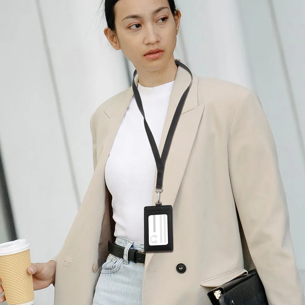 

2Pcs Id Cards Protective Cover PU Holder Lightweight for Students Nurses Staff Portable Credit Card Holder with Lanyard