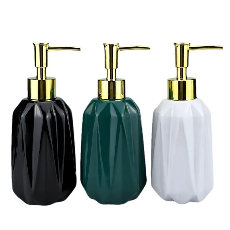 

bathroom accessories 300ml soap dispenser hand sanitizer bottle ceramic dispensing bottle diamond shaped pressing bottle
