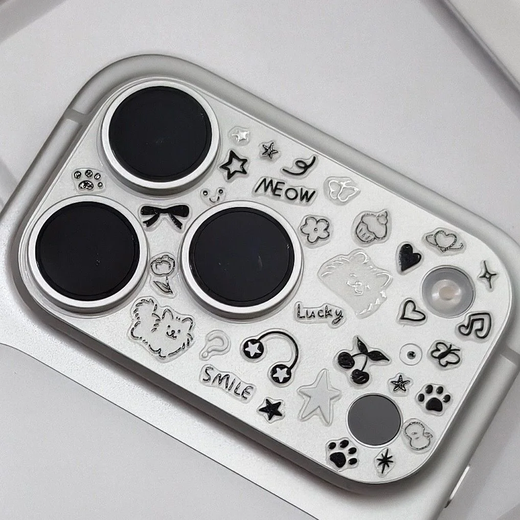 

4 шт. для iphone 17 Pro Max индивидуальная линия смайлика собака и кошка милый iPhone 17 Promax наклейка на заднюю крышку