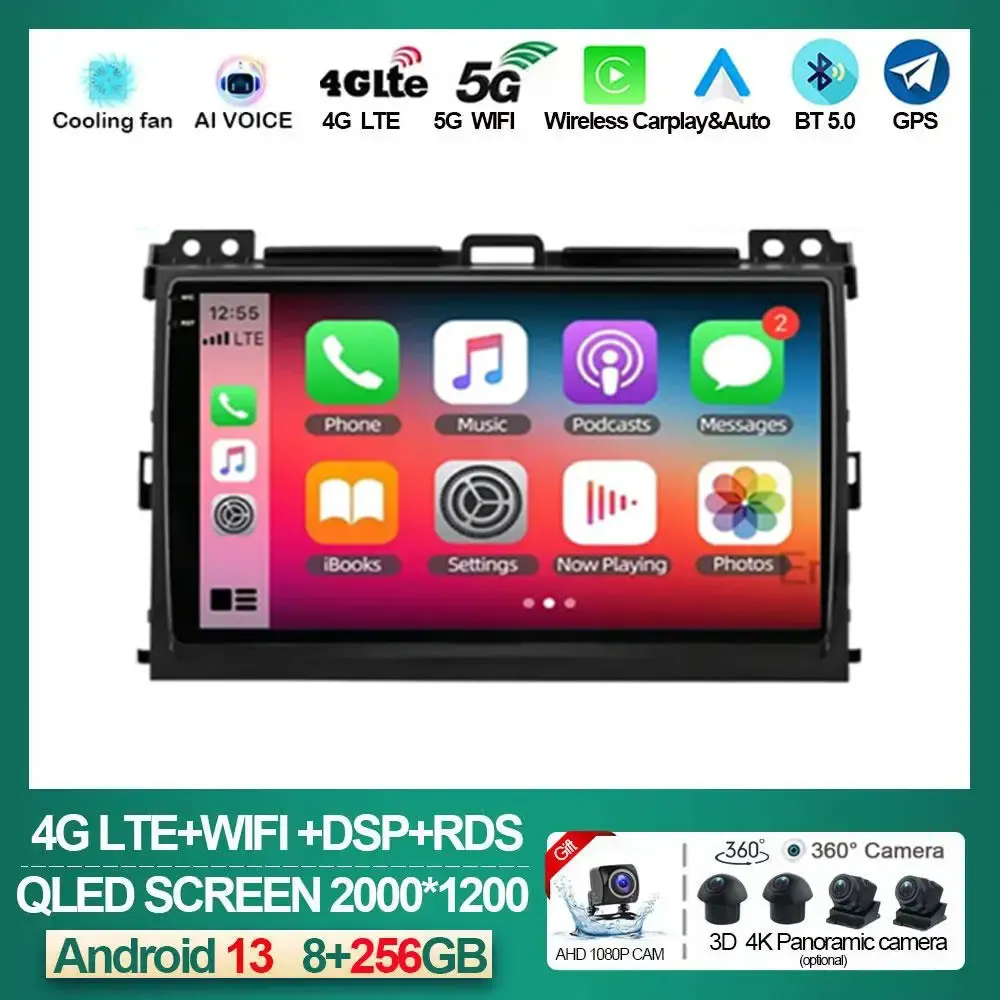 

Android 13 CarPlay Car Radio Multimedia Video Player For Toyota LAND CRUISER Prado 120 2003 - 2009 Navigation GPS RDS NO 2 Din