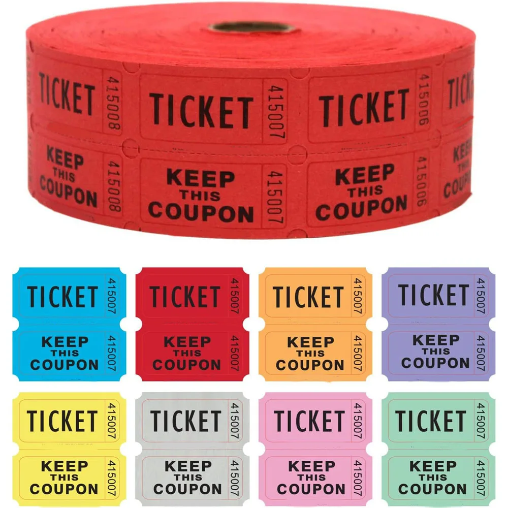 ‌Colorful Tearable Admission Tickets Bulk 500pcs Roll Event Vouchers Coupons Set Raffle Lottery Prize Draw Tickets Multipack