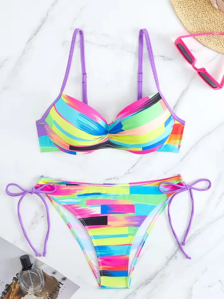 

Vzvn Sexy Print Spaghetti Strap Bikinis Women Split Swimsuit Beach Vacation Bikini 2026 All Season Backless Bikinis 2 Piece Set