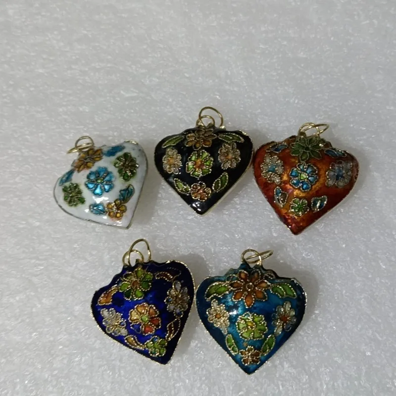 5Pcs Large Cloisonne Heart Love Pendants for Women Jewelry Vintage Enamel Filigree Charms Chinese Intangible Cultural Heritage