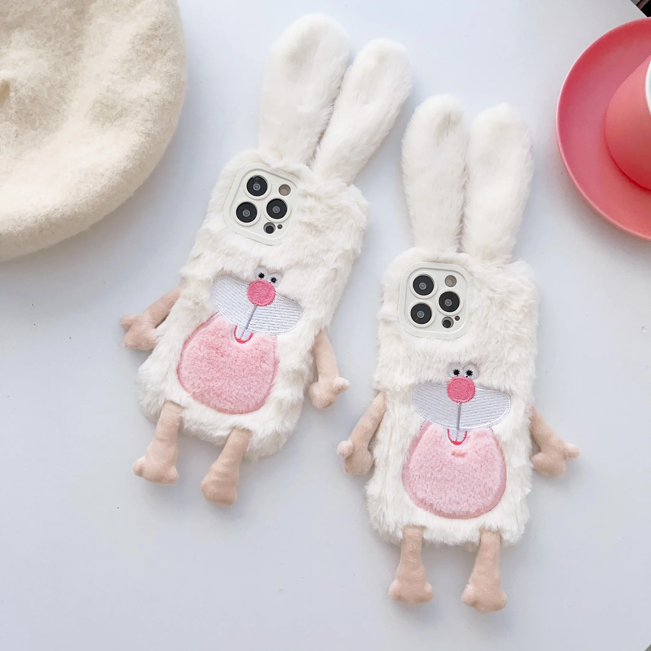 Plush Cute Rabbit  Phone Case for IPhone16 15 14 13 11 12 Pro Max Plus Shockproof Furry Warm Fur Anti-drop Protective Back Cover