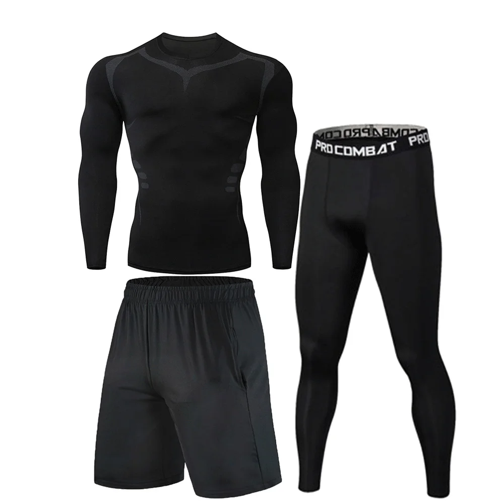 Men's Sports Comfort Sheath Set Running Training Rash Protection Fitness Three Piece Set Breathable Quick Drying Light Solid