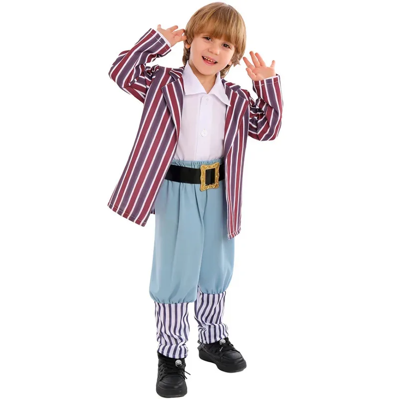 Movie Chocolate Factory Cosplay Costume for Kids, Coat, Pants, Belt, Complete Set, Role Play Outfit for Boys, Halloween Party
