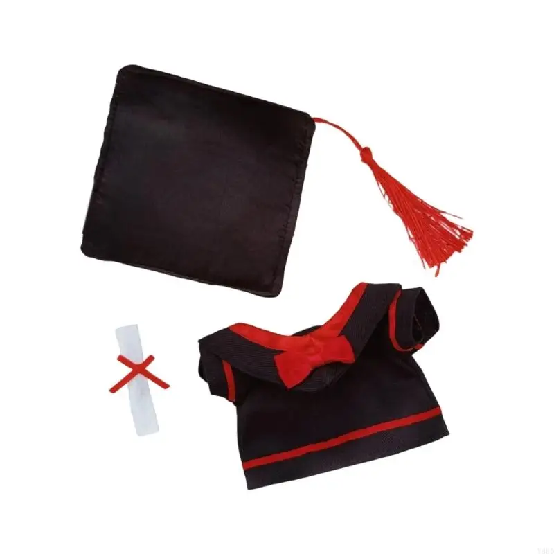 

Y88D 3PCS Graduation Costume for Figure Doll with Degree Robe Hat Figure Doll Decors