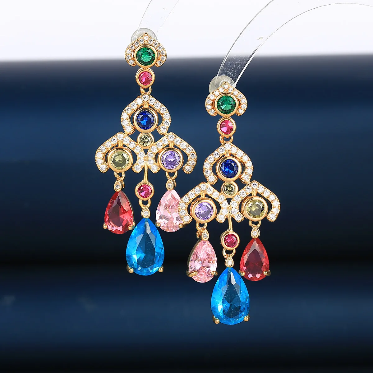 

Zircon Umbrella Colorful Water Drop Fringe Earrings For Women or Girls Chrismas' Gift